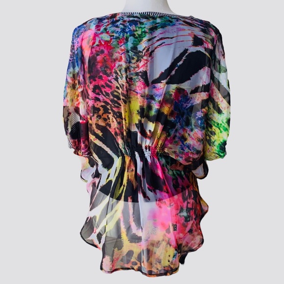 ALBERTO MAKALI MULTICOLOR ABSTRACT CHIFFON BLOUSE TOP - Picture 8 of 10